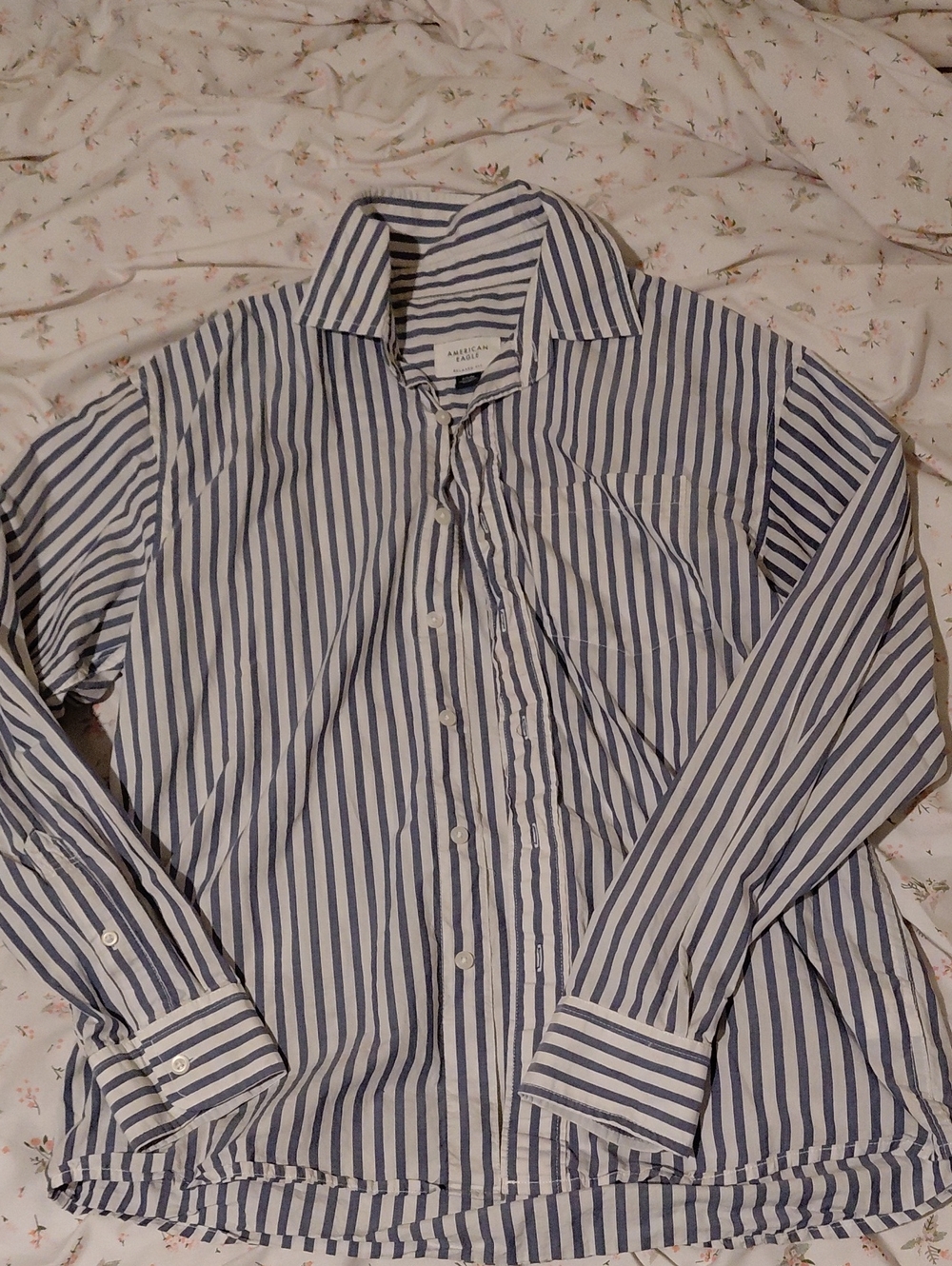 American Eagle Outfitters Blue and White Striped Button-Down Shirt